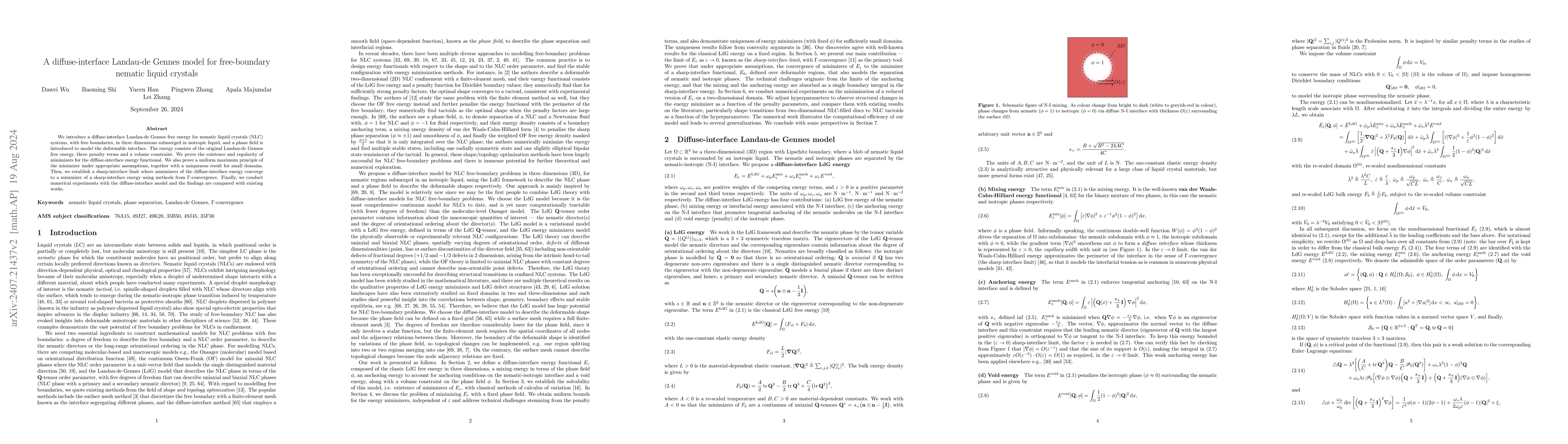 Thumbnail for A diffuse-interface Landau-de Gennes model for free-boundary nematic
  liquid crystals