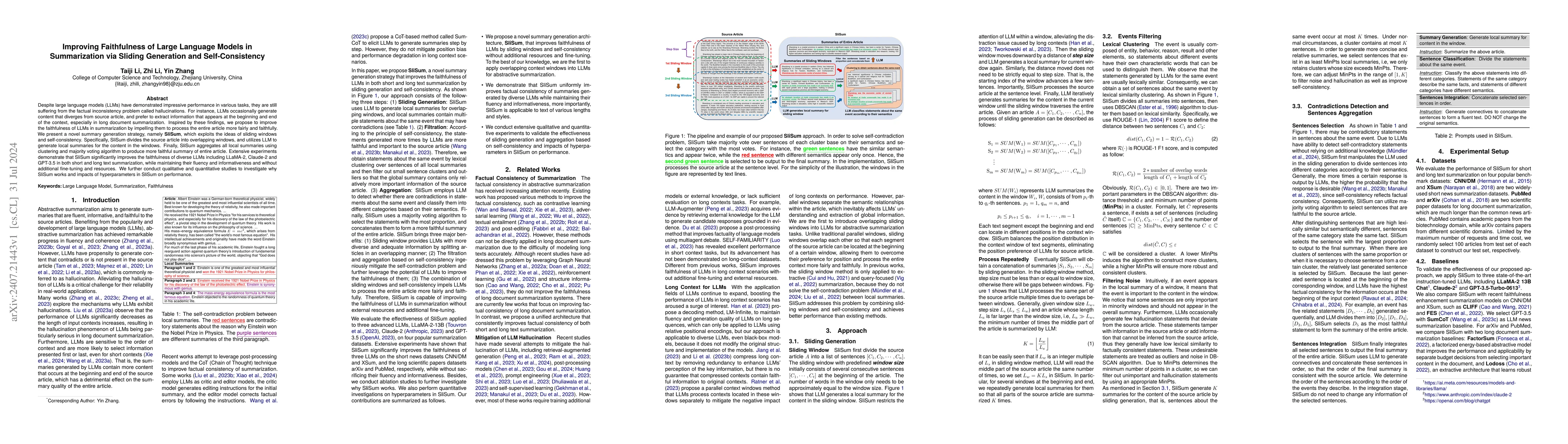 Thumbnail for Improving Faithfulness of Large Language Models in Summarization via
  Sliding Generation and Self-Consistency