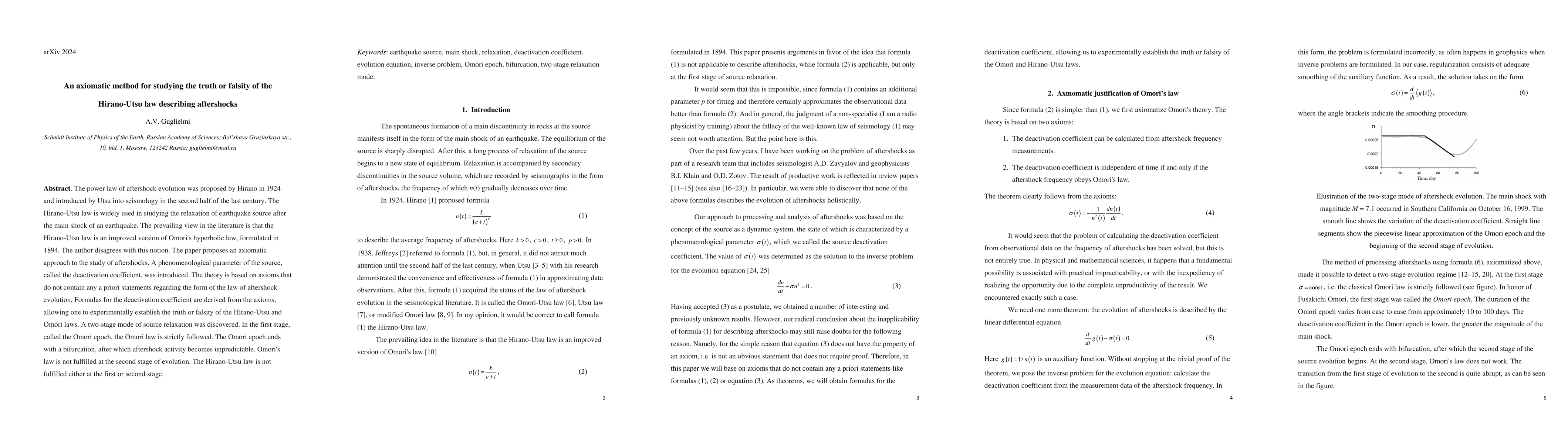 Thumbnail for An axiomatic method for studying the truth or falsity of the Hirano-Utsu
  law describing aftershocks