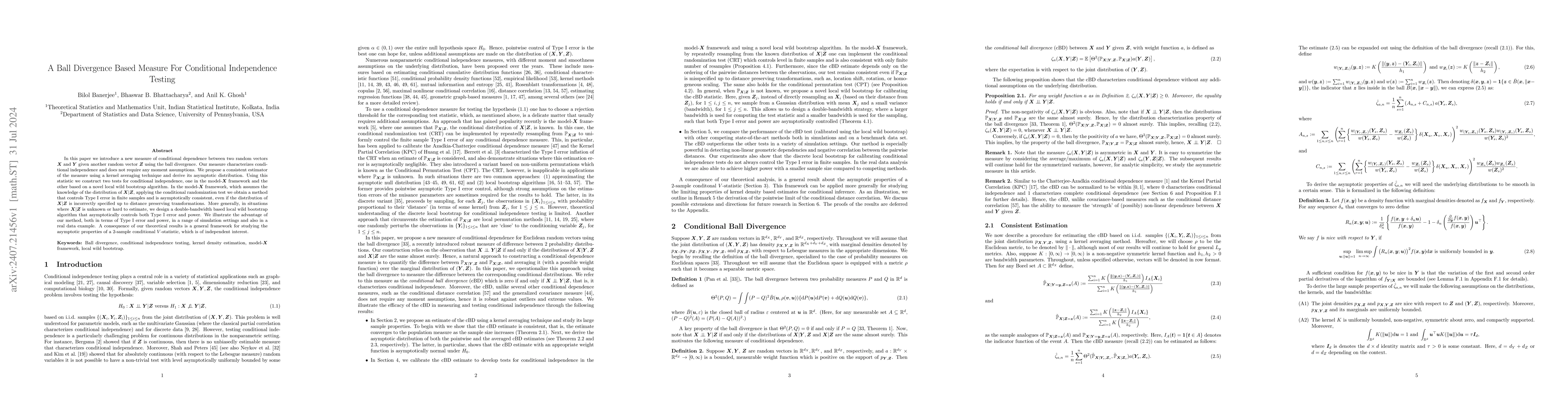 Thumbnail for A Ball Divergence Based Measure For Conditional Independence Testing