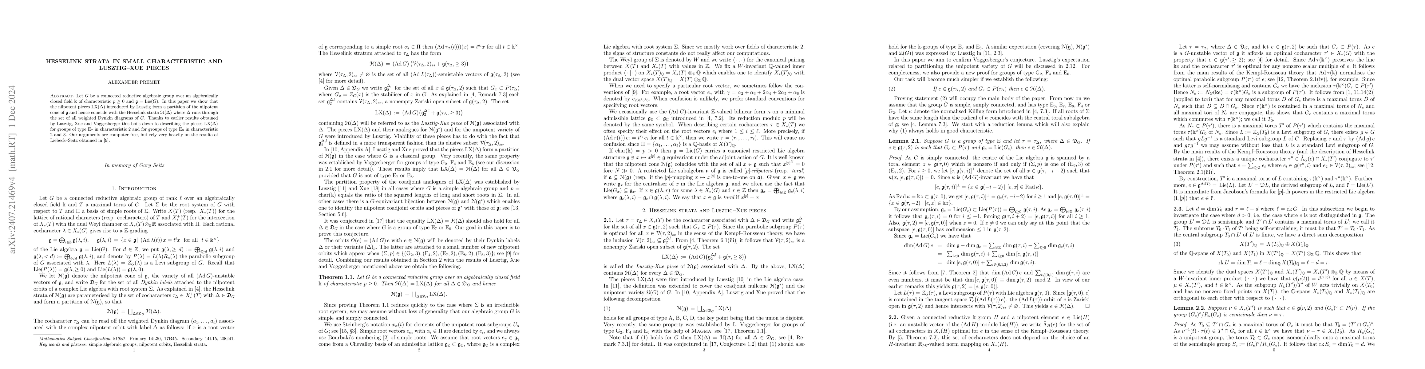 Thumbnail for Hesselink strata in small characteristic and Lusztig-Xue pieces