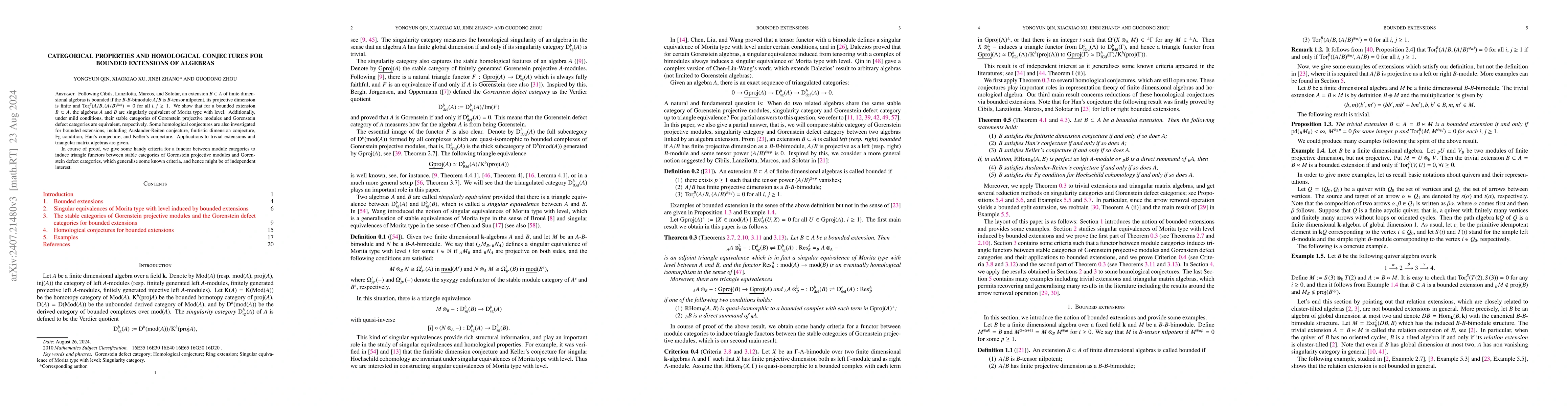 Thumbnail for Categorical properties and homological conjectures for bounded
  extensions of algebras