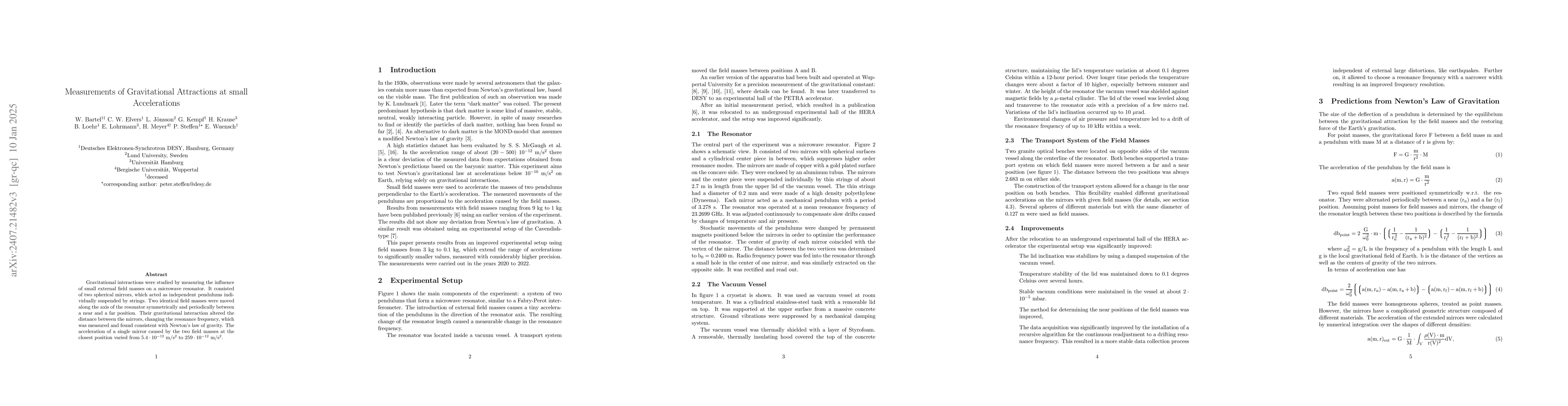 Thumbnail for Measurements of Gravitational Attractions at small Accelerations