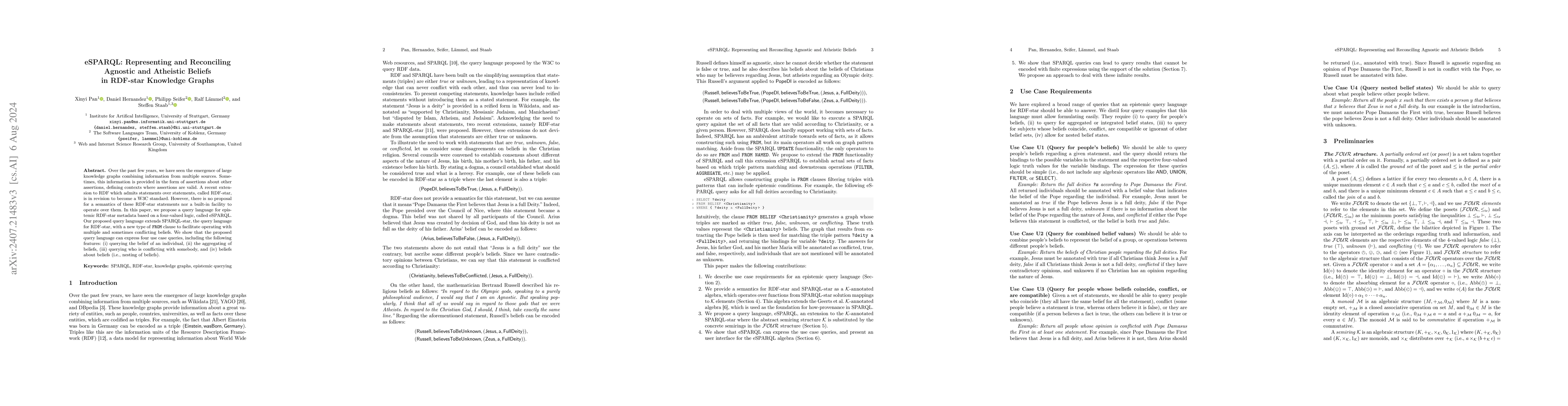 Thumbnail for eSPARQL: Representing and Reconciling Agnostic and Atheistic Beliefs in
  RDF-star Knowledge Graphs