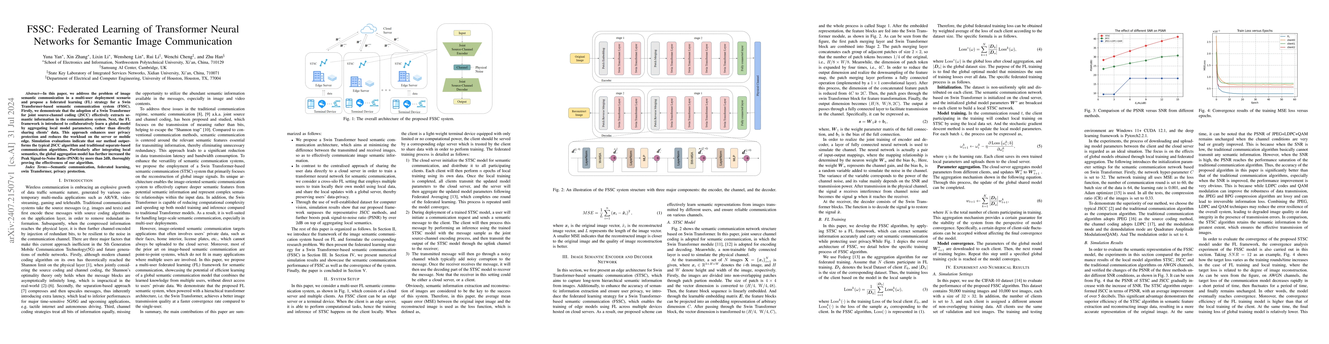 Thumbnail for FSSC: Federated Learning of Transformer Neural Networks for Semantic
  Image Communication