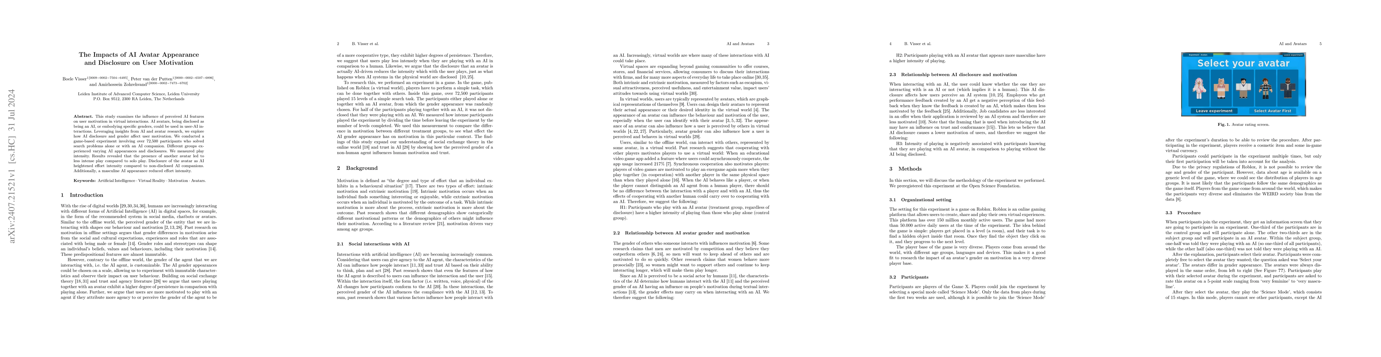 Thumbnail for The Impacts of AI Avatar Appearance and Disclosure on User Motivation