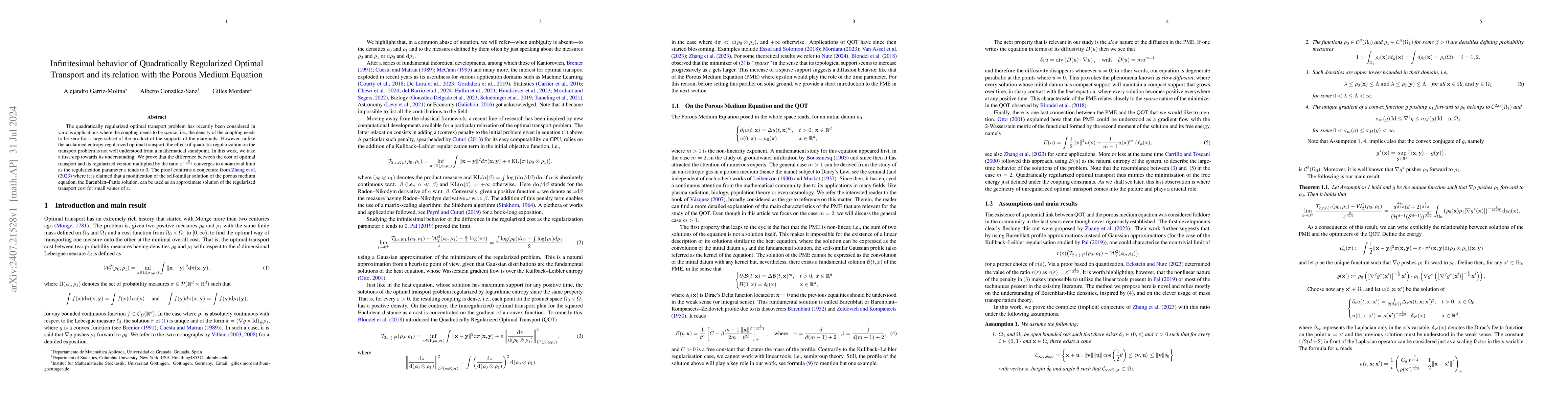 Thumbnail for Infinitesimal behavior of Quadratically Regularized Optimal Transport
  and its relation with the Porous Medium Equation