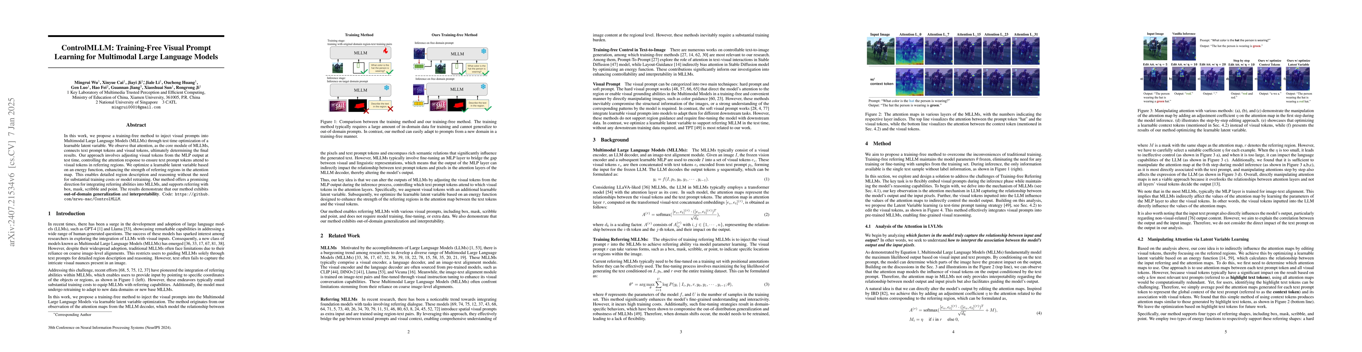 Thumbnail for ControlMLLM: Training-Free Visual Prompt Learning for Multimodal Large
  Language Models