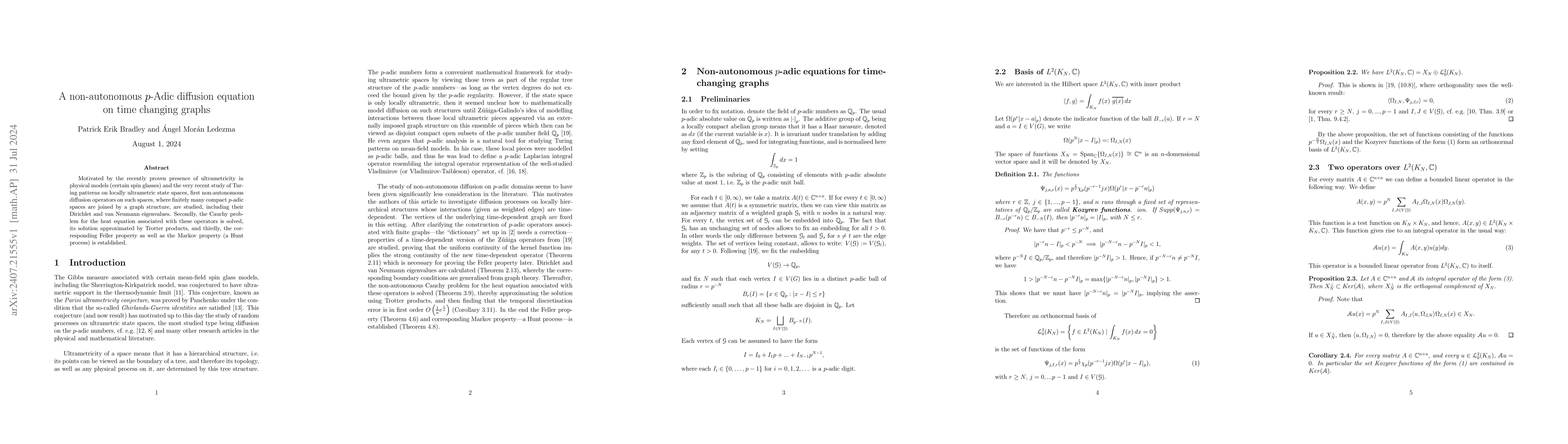Thumbnail for A non-autonomous p-Adic diffusion equation on time changing graphs