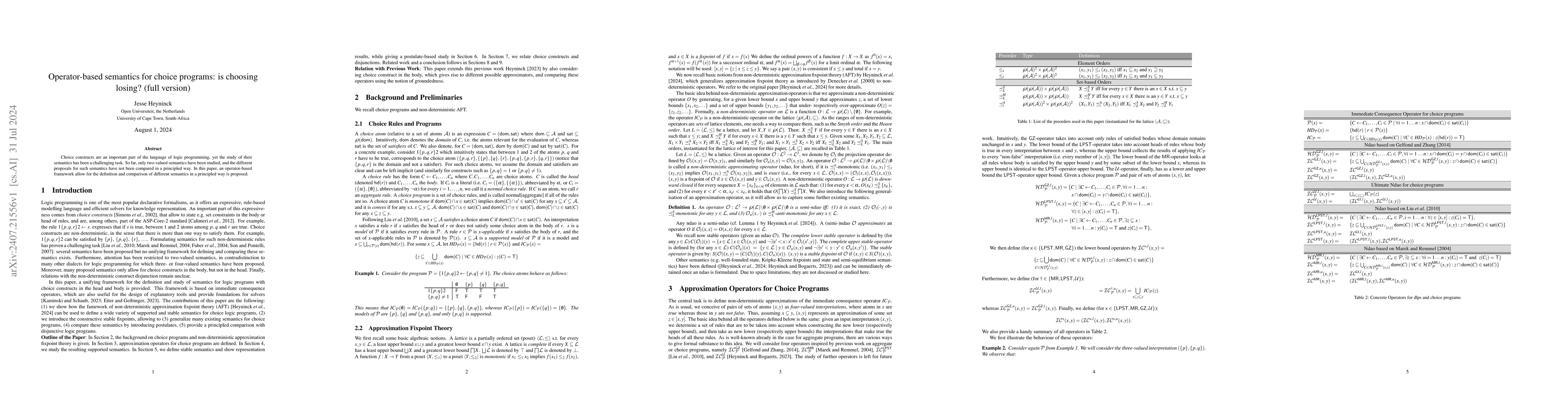Thumbnail for Operator-based semantics for choice programs: is choosing losing? (full
  version)