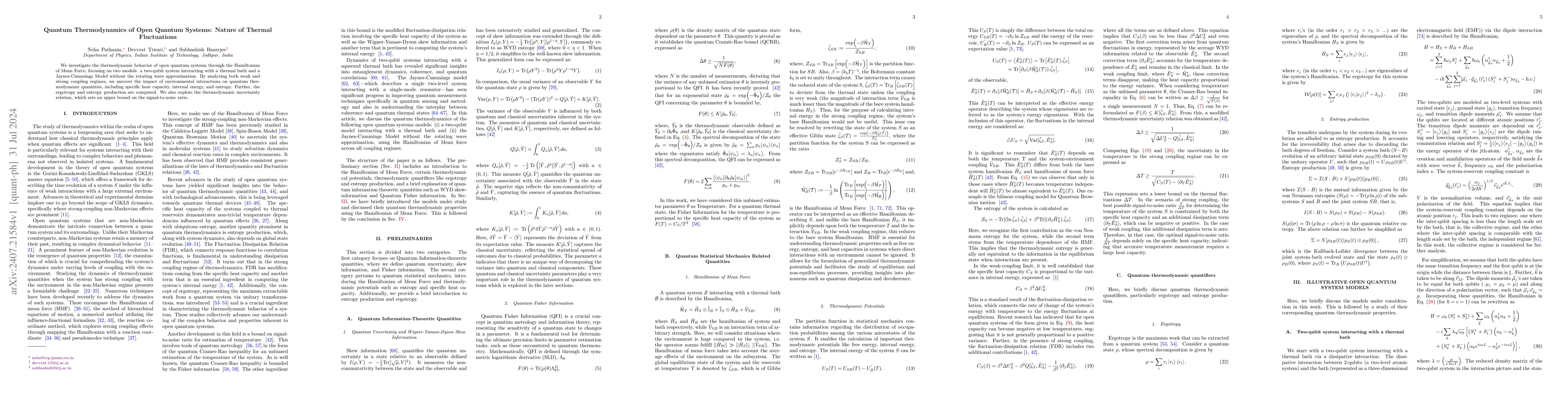 Thumbnail for Quantum Thermodynamics of Open Quantum Systems: Nature of Thermal
  Fluctuations