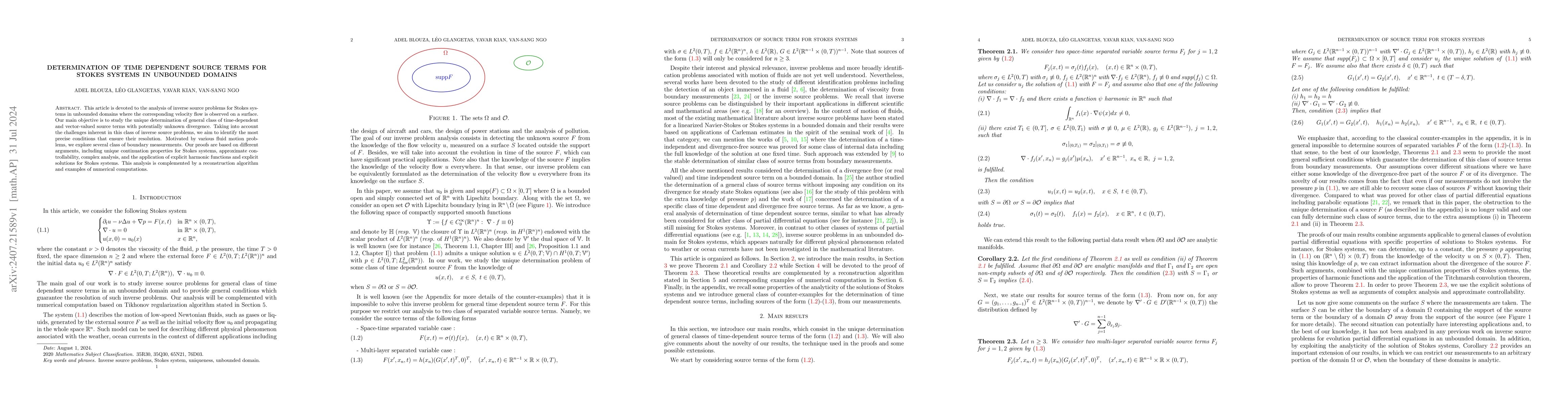Thumbnail for Determination of time dependent source terms for Stokes systems in
  unbounded domains