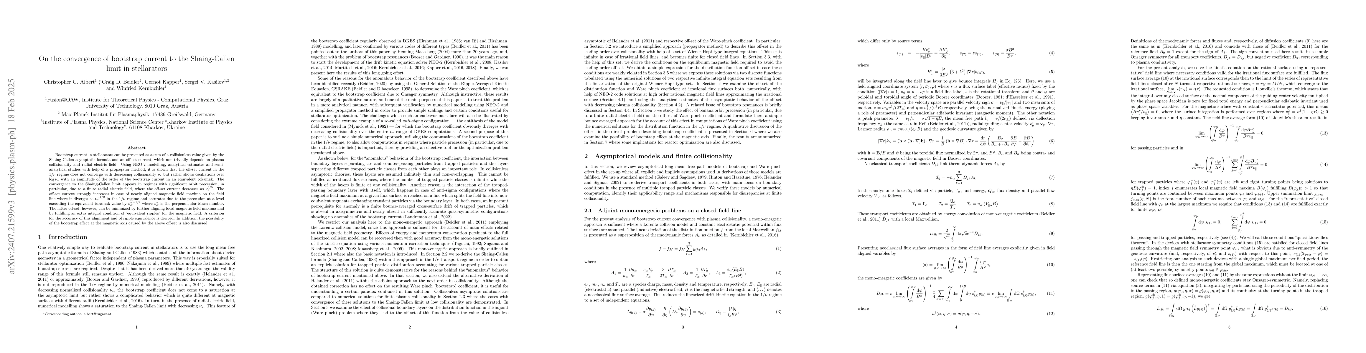 Thumbnail for On the convergence of bootstrap current to the Shaing-Callen limit in
  stellarators