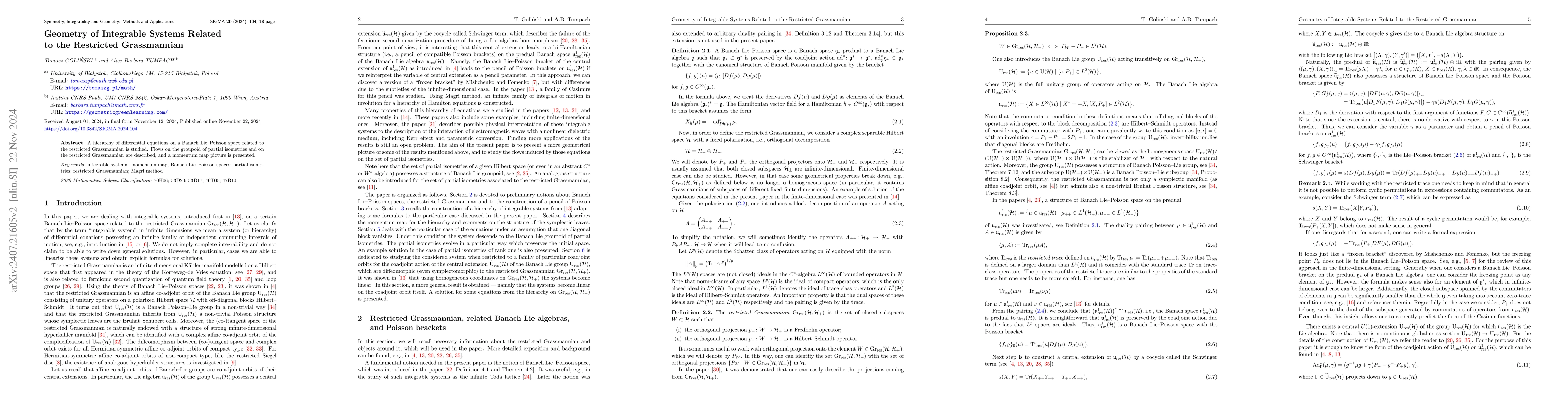 Thumbnail for Geometry of Integrable Systems Related to the Restricted Grassmannian
