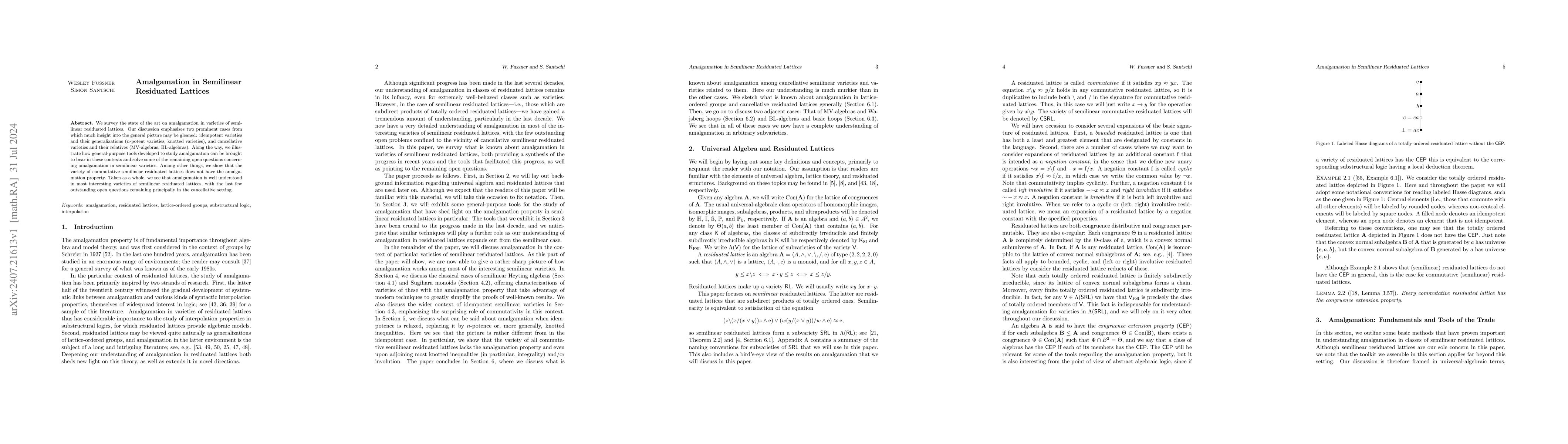 Thumbnail for Amalgamation in Semilinear Residuated Lattices