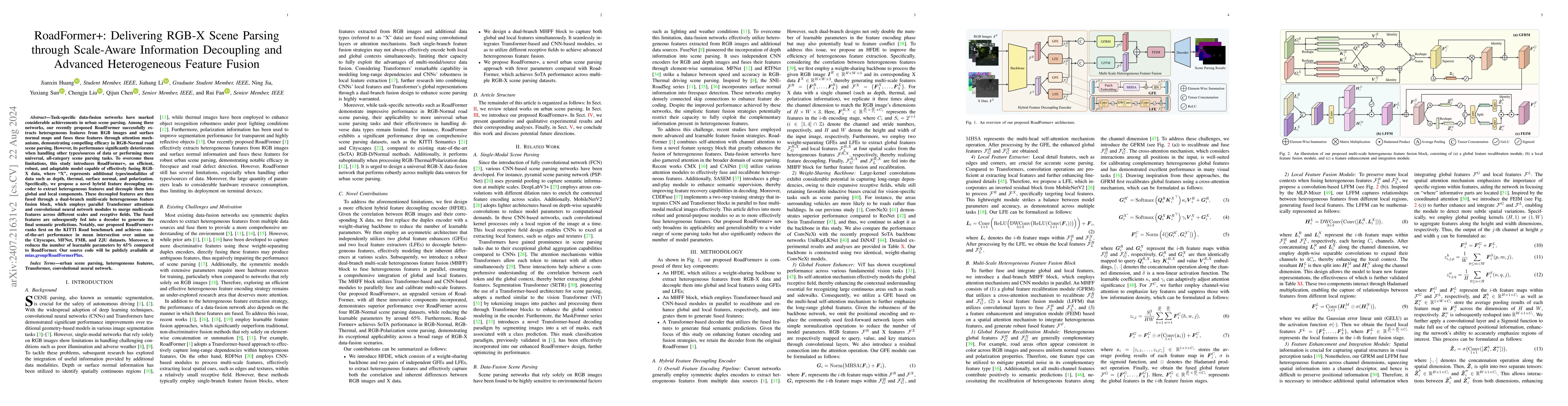 Thumbnail for RoadFormer+: Delivering RGB-X Scene Parsing through Scale-Aware
  Information Decoupling and Advanced Heterogeneous Feature Fusion