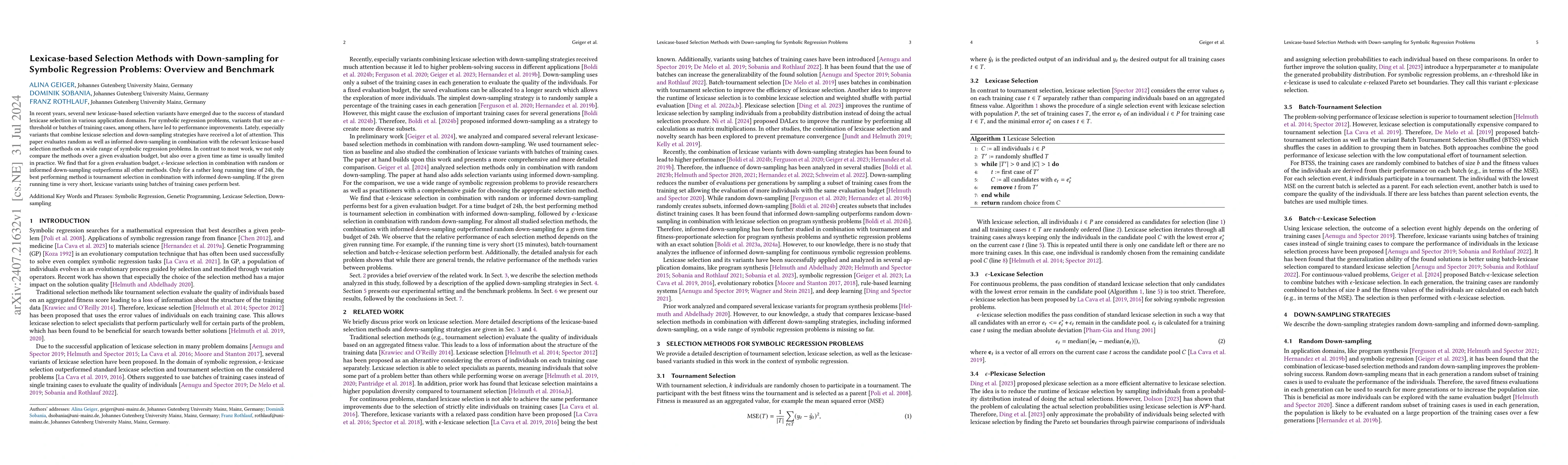 Thumbnail for Lexicase-based Selection Methods with Down-sampling for Symbolic
  Regression Problems: Overview and Benchmark