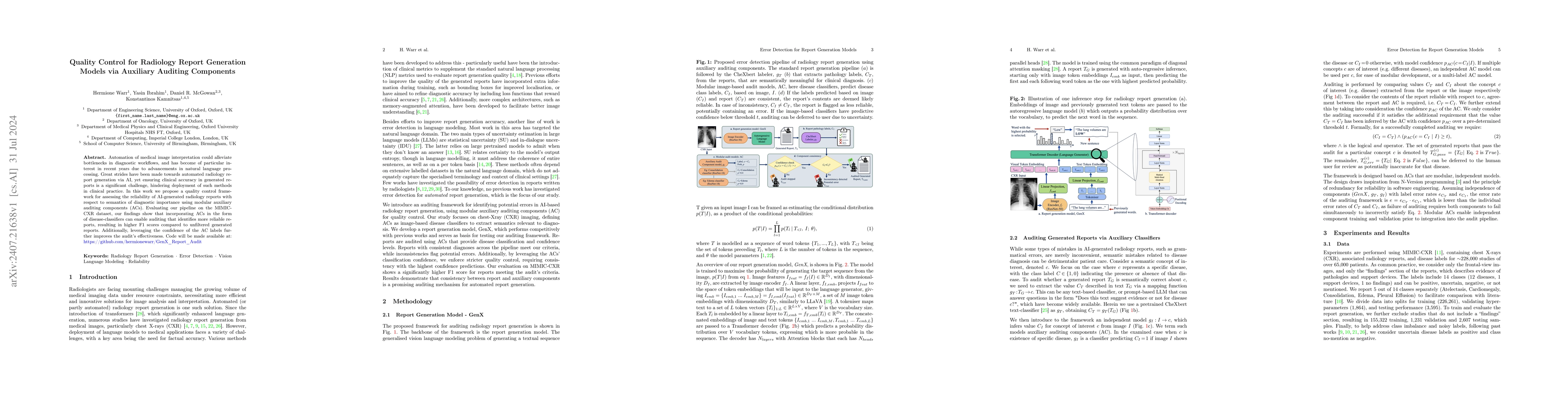 Thumbnail for Quality Control for Radiology Report Generation Models via Auxiliary
  Auditing Components