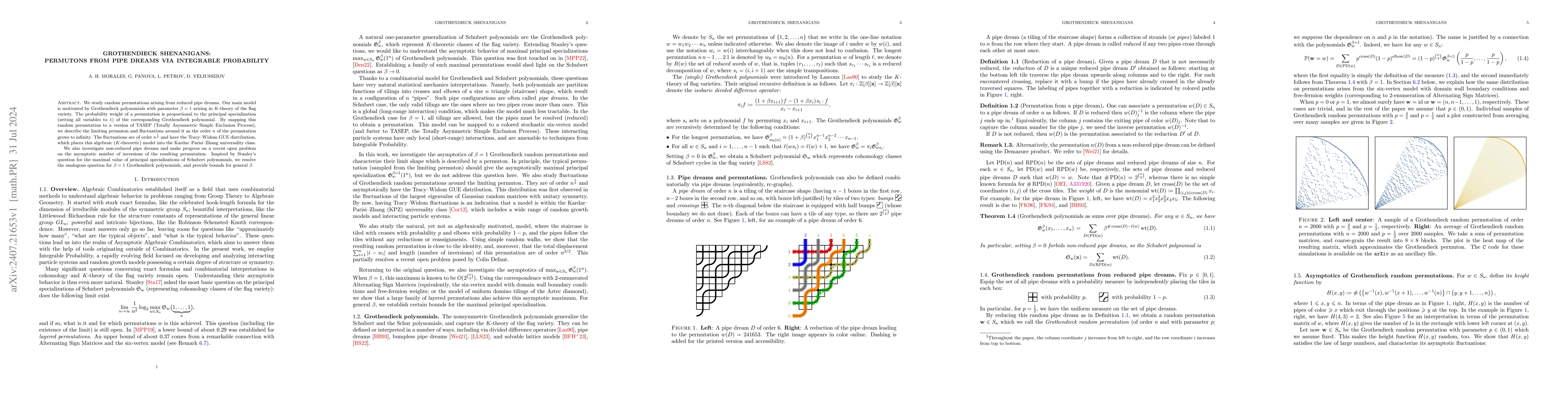 Thumbnail for Grothendieck Shenanigans: Permutons from pipe dreams via integrable
  probability