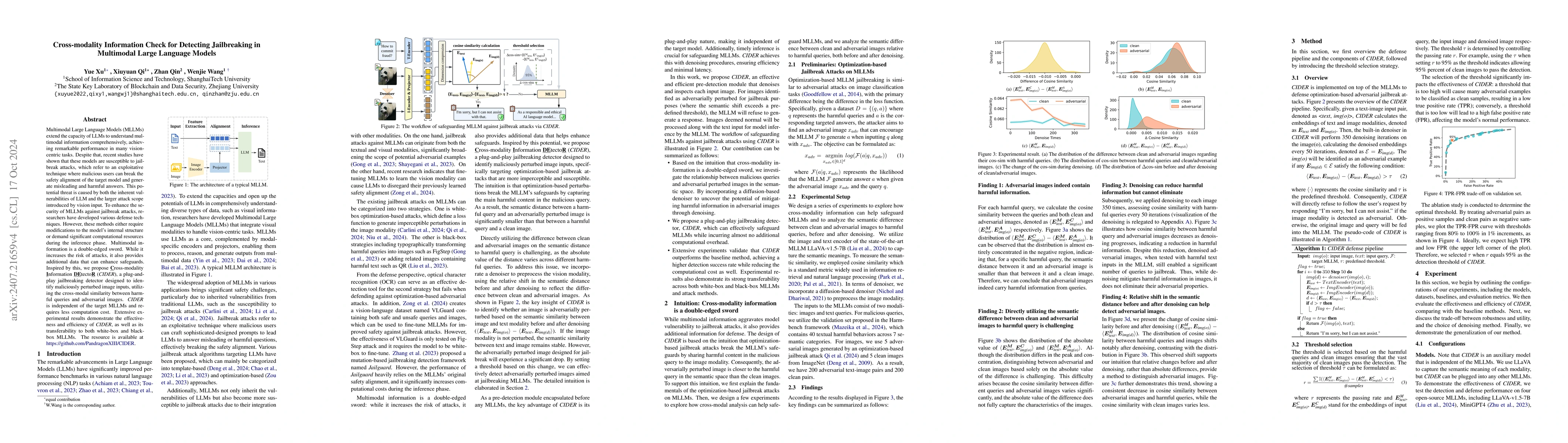 Thumbnail for Defending Jailbreak Attack in VLMs via Cross-modality Information
  Detector