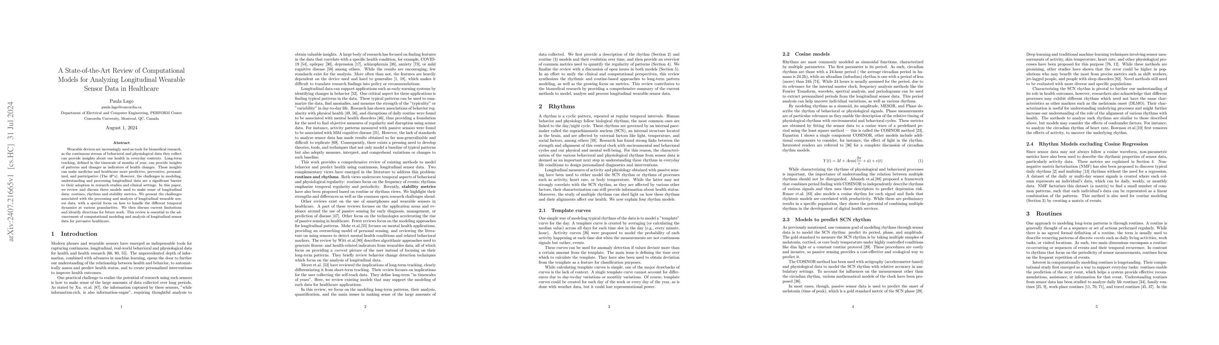 Thumbnail for A State-of-the-Art Review of Computational Models for Analyzing
  Longitudinal Wearable Sensor Data in Healthcare