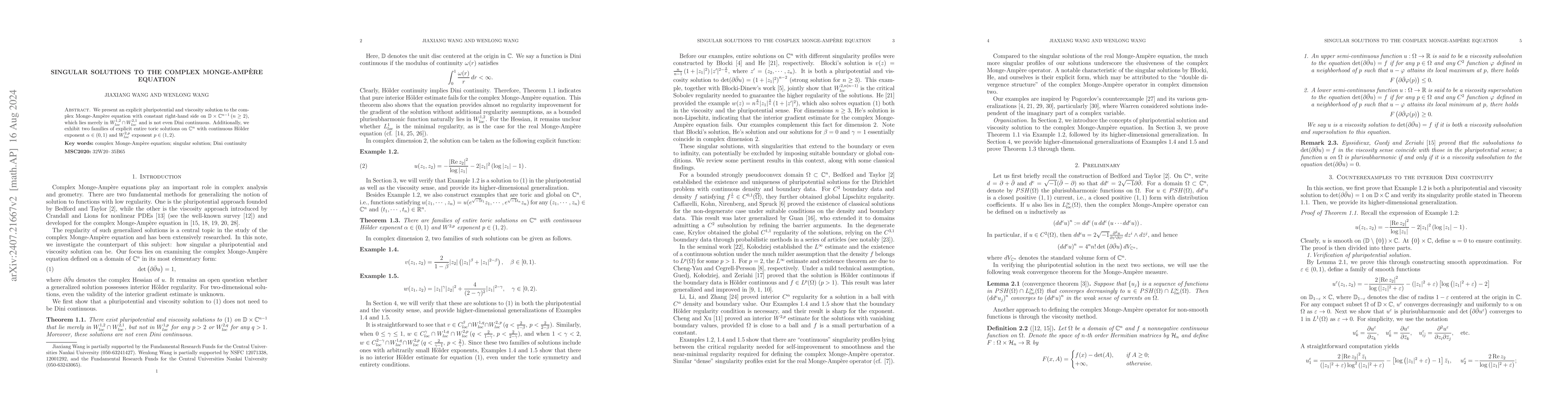 Thumbnail for Singular Solutions to the Complex Monge-Ampère Equation