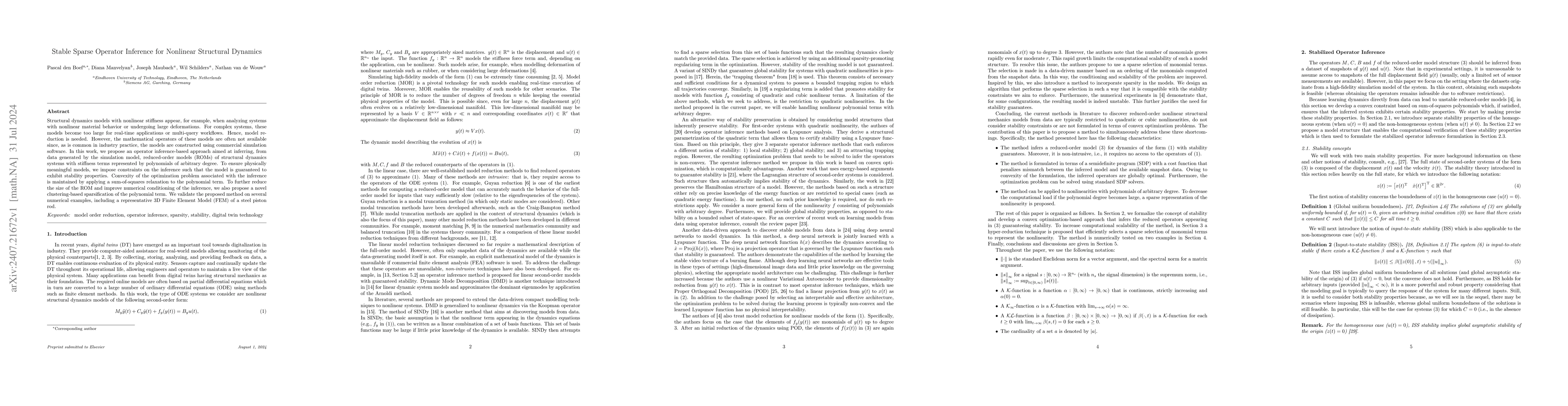 Thumbnail for Stable Sparse Operator Inference for Nonlinear Structural Dynamics