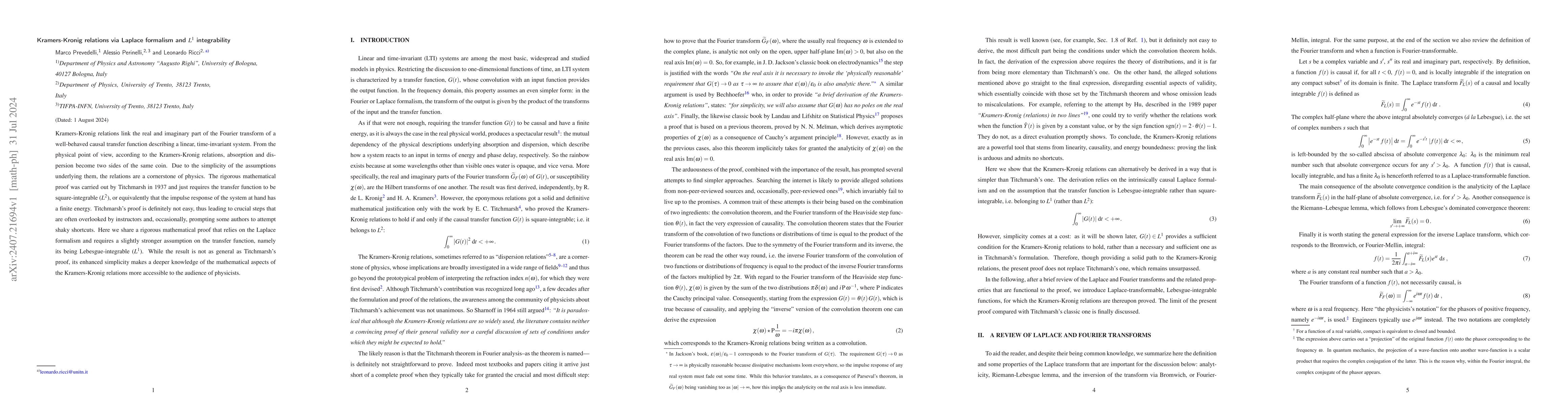 Thumbnail for Kramers-Kronig relations via Laplace formalism and $L^1$ integrability