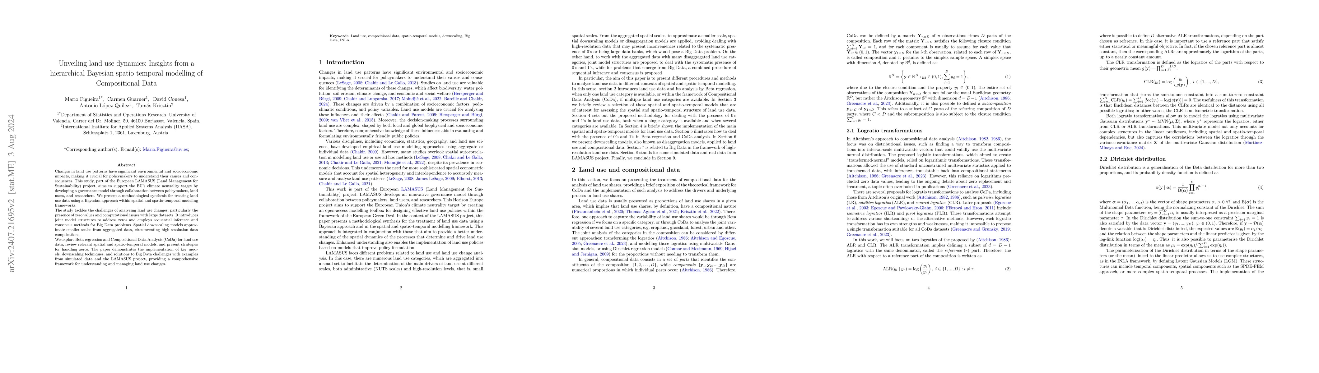 Thumbnail for Unveiling land use dynamics: Insights from a hierarchical Bayesian
  spatio-temporal modelling of Compositional Data