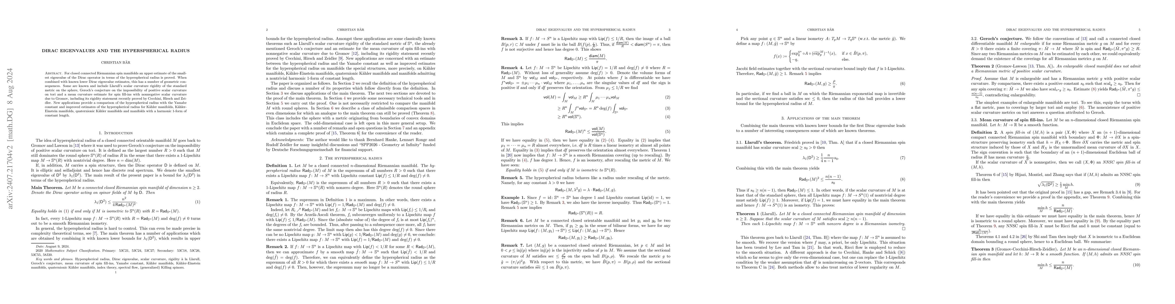 Thumbnail for Dirac eigenvalues and the hyperspherical radius