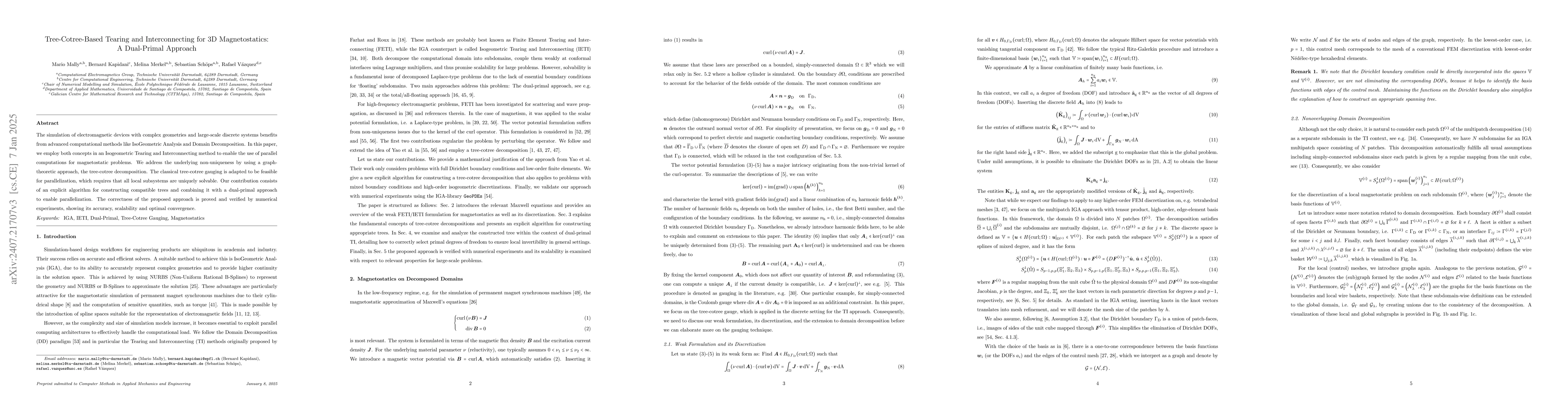 Thumbnail for Tree-Cotree-Based Tearing and Interconnecting for 3D Magnetostatics: A
  Dual-Primal Approach