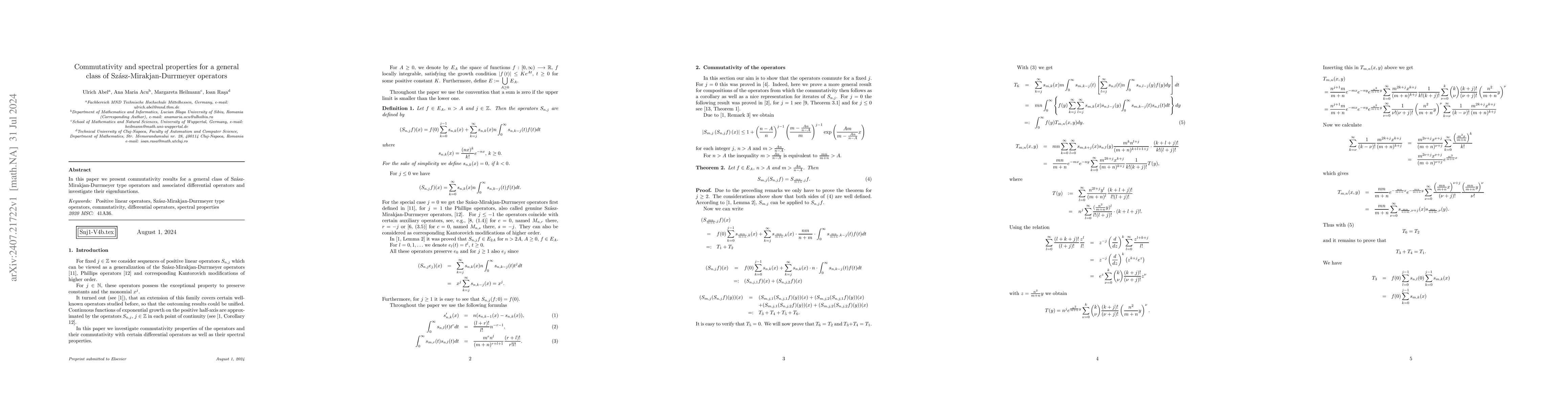 Thumbnail for Commutativity and spectral properties for a general class of
  Szasz-Mirakjan-Durrmeyer operators