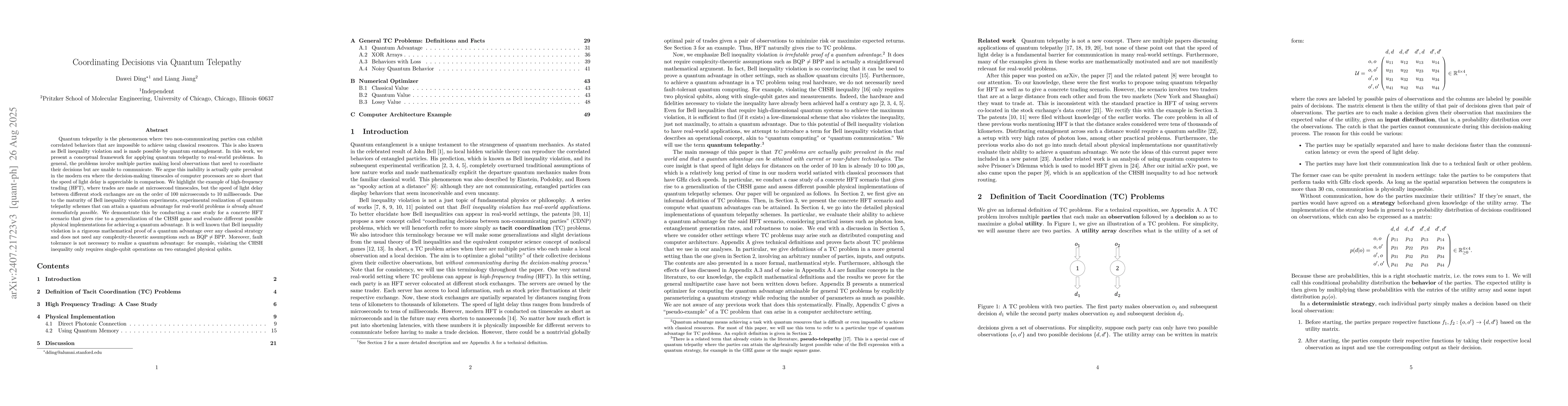 Thumbnail for Coordinating Decisions via Quantum Telepathy