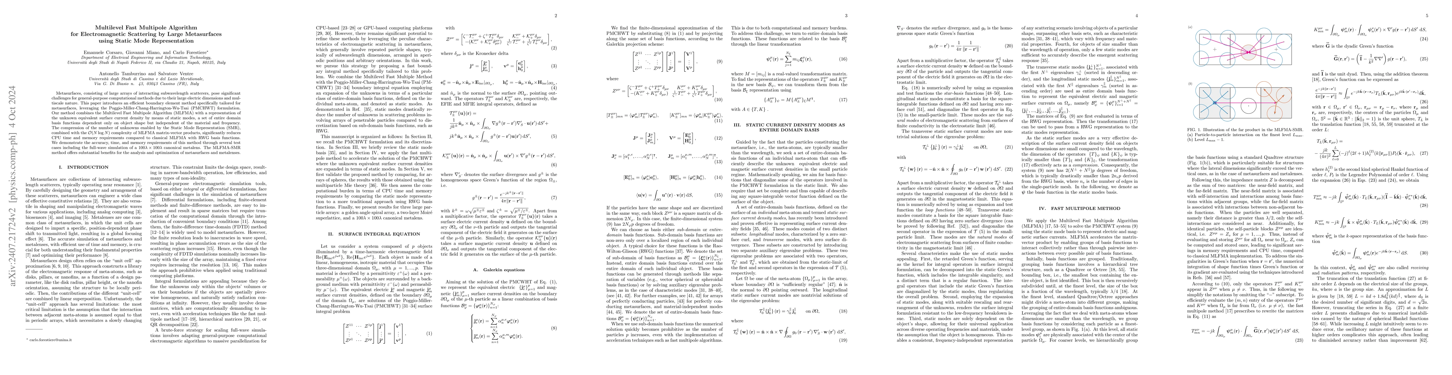 Thumbnail for Multilevel Fast Multipole Algorithm for Electromagnetic Scattering by
  Large Metasurfaces using Static Mode Representation
