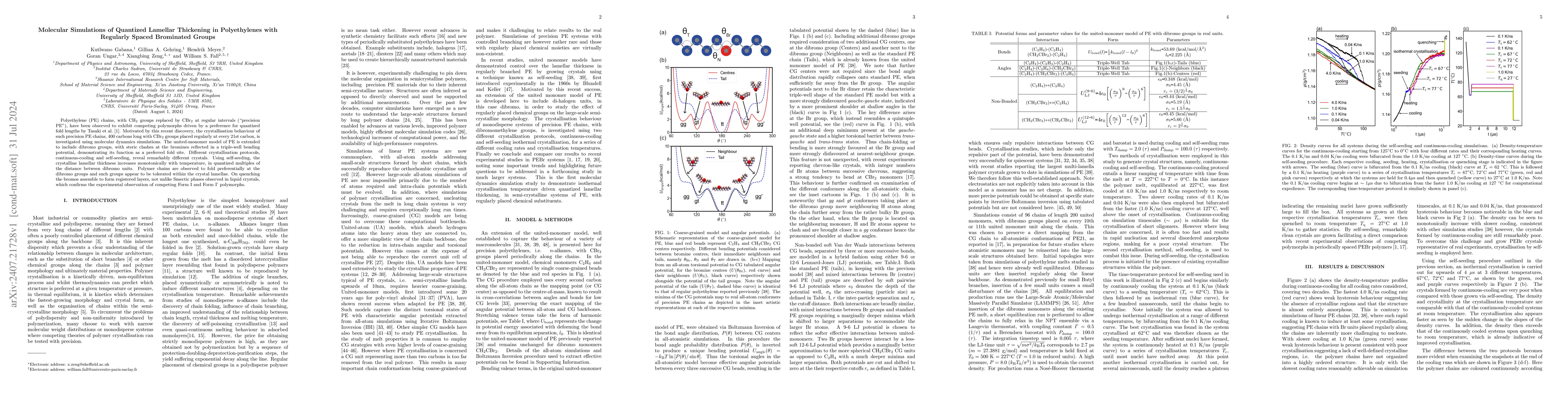 Thumbnail for Molecular Simulations of Quantized Lamellar Thickening in Polyethylenes
  with Regularly Spaced Brominated Groups
