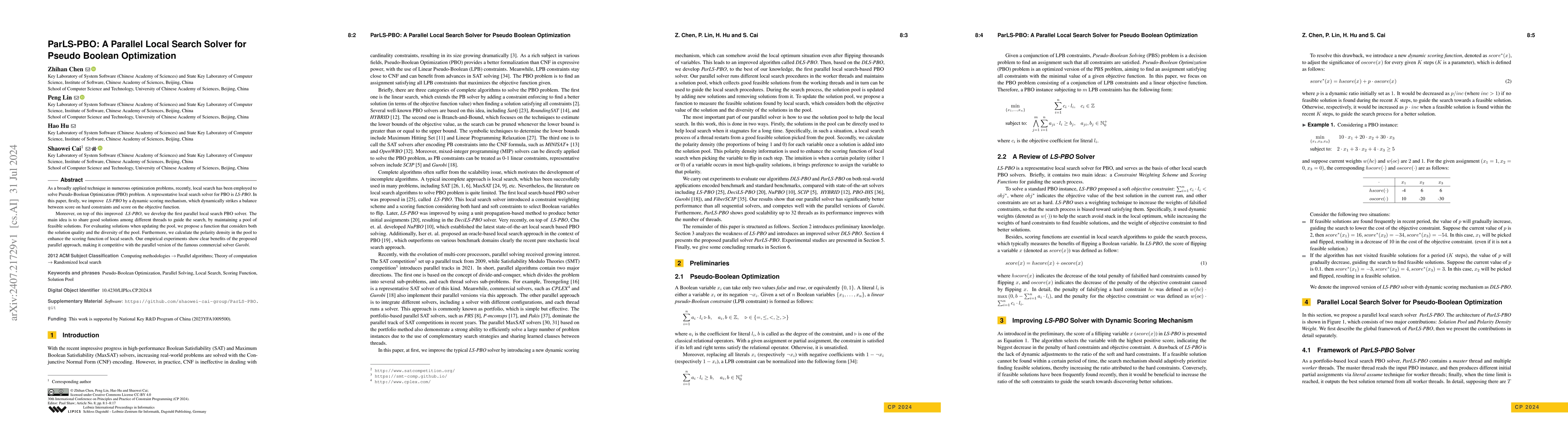Thumbnail for ParLS-PBO: A Parallel Local Search Solver for Pseudo Boolean
  Optimization