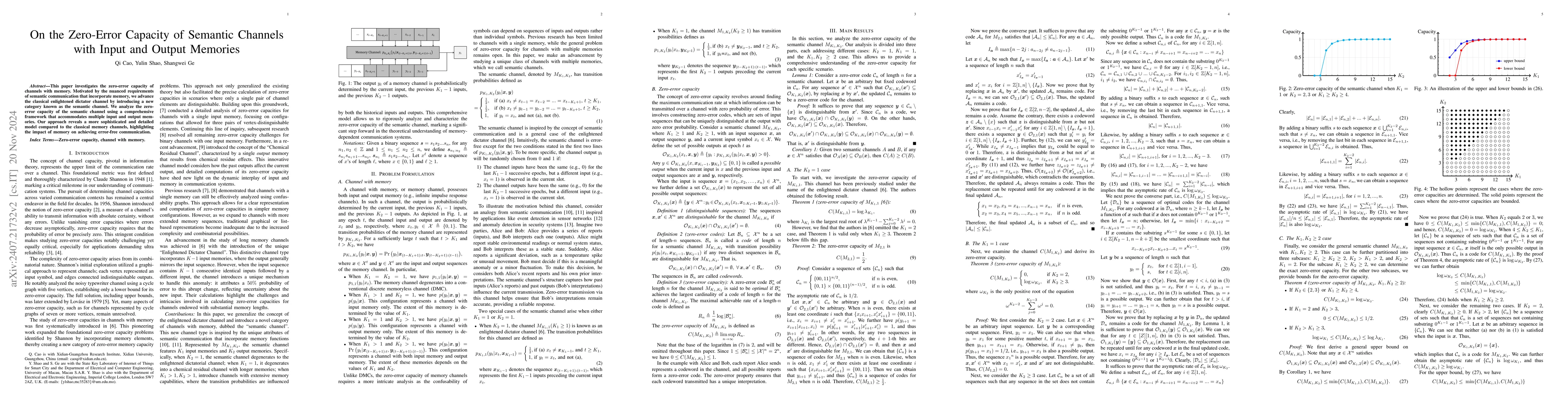 Thumbnail for On the Zero-Error Capacity of Semantic Channels with Input and Output
  Memories