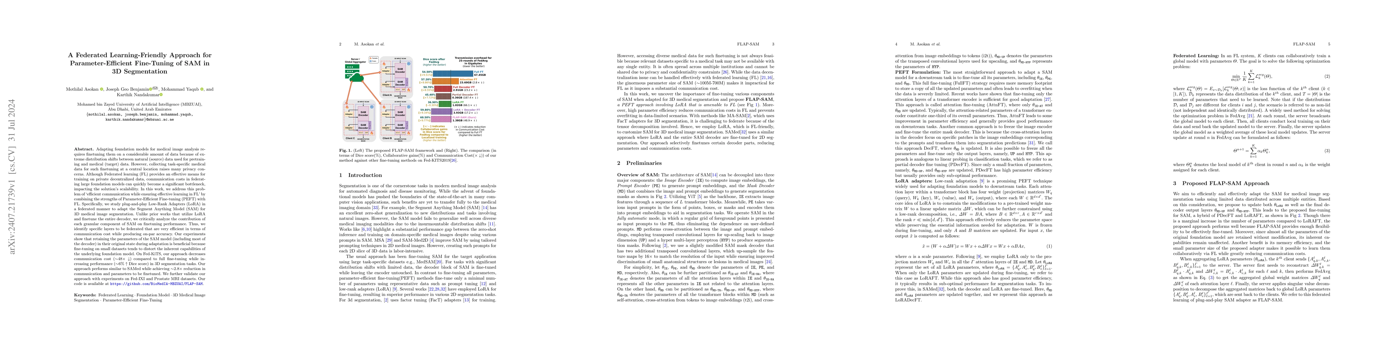 Thumbnail for A Federated Learning-Friendly Approach for Parameter-Efficient
  Fine-Tuning of SAM in 3D Segmentation
