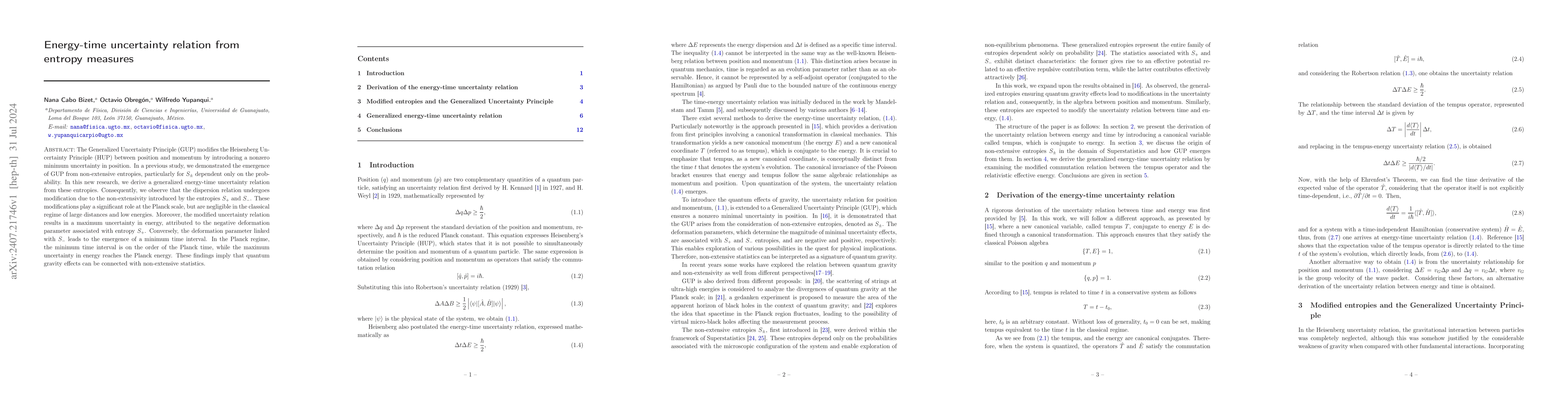 Thumbnail for Energy-time uncertainty relation from entropy measures