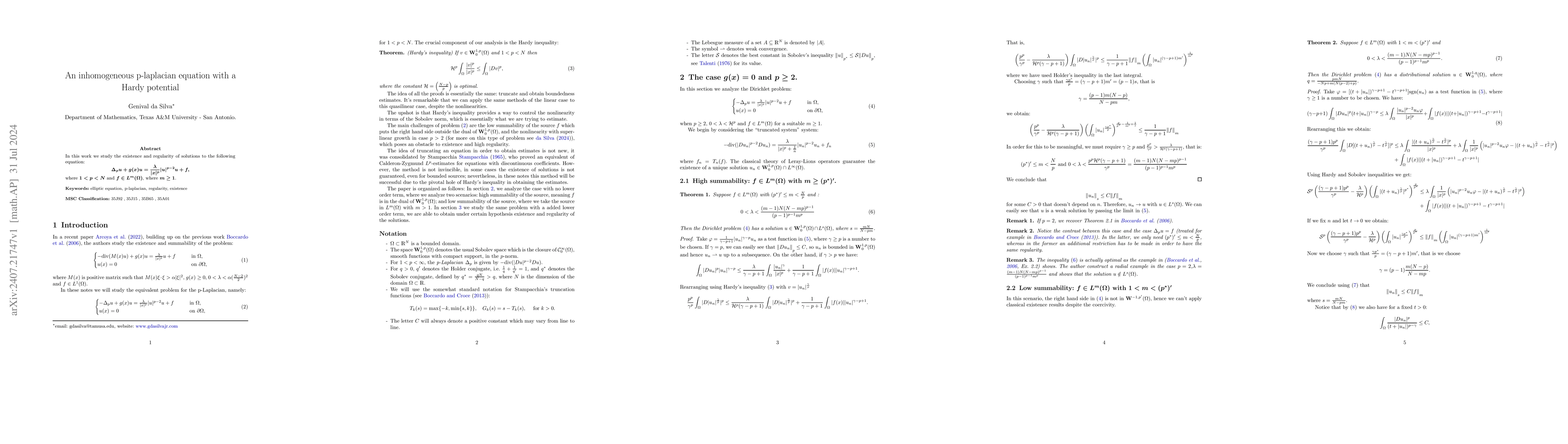 Thumbnail for An inhomogeneous p-laplacian equation with a Hardy potential