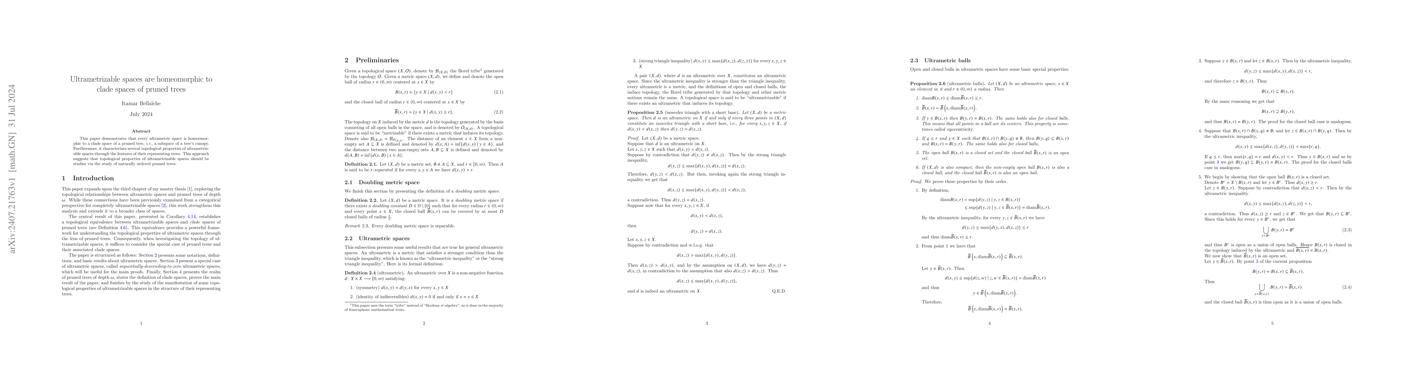 Thumbnail for Ultrametrizable spaces are homeomorphic to clade spaces of pruned trees