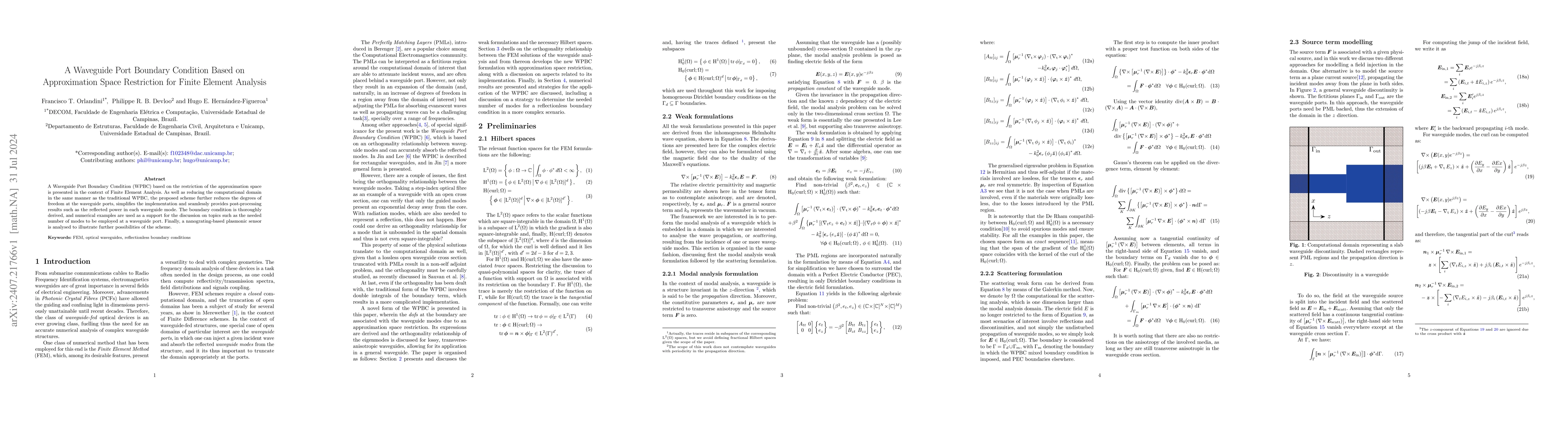 Thumbnail for A Waveguide Port Boundary Condition based on approximation space
  restriction for Finite Element Analysis