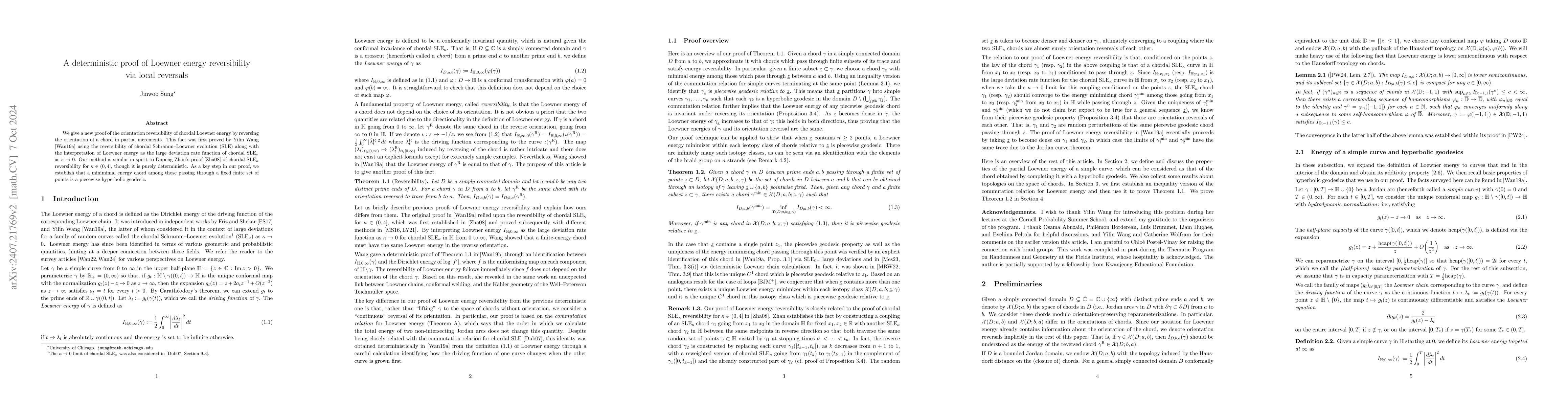 Thumbnail for A deterministic proof of Loewner energy reversibility via local
  reversals