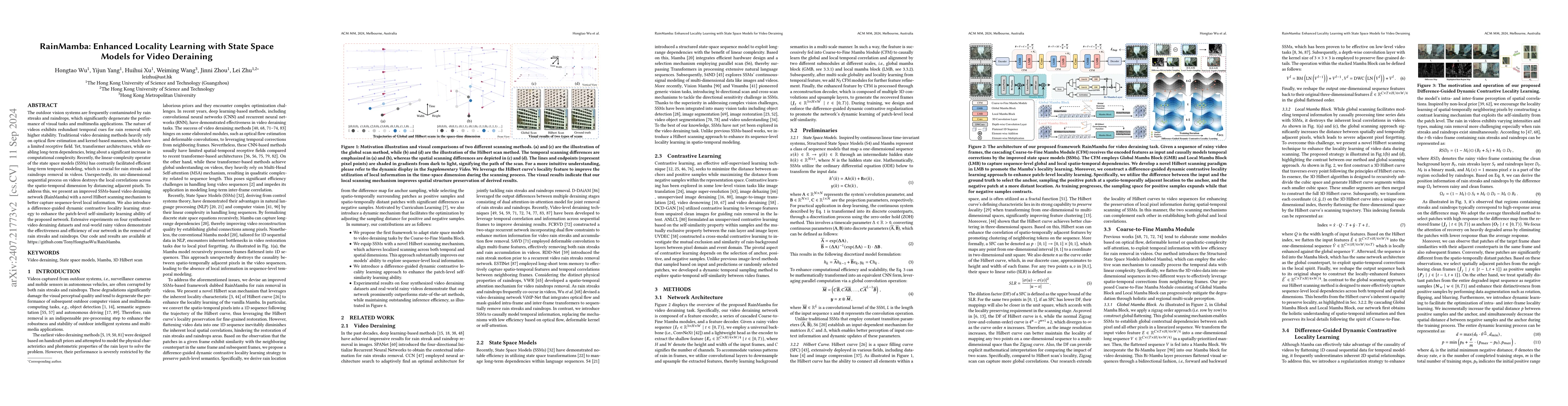 Thumbnail for RainMamba: Enhanced Locality Learning with State Space Models for Video
  Deraining