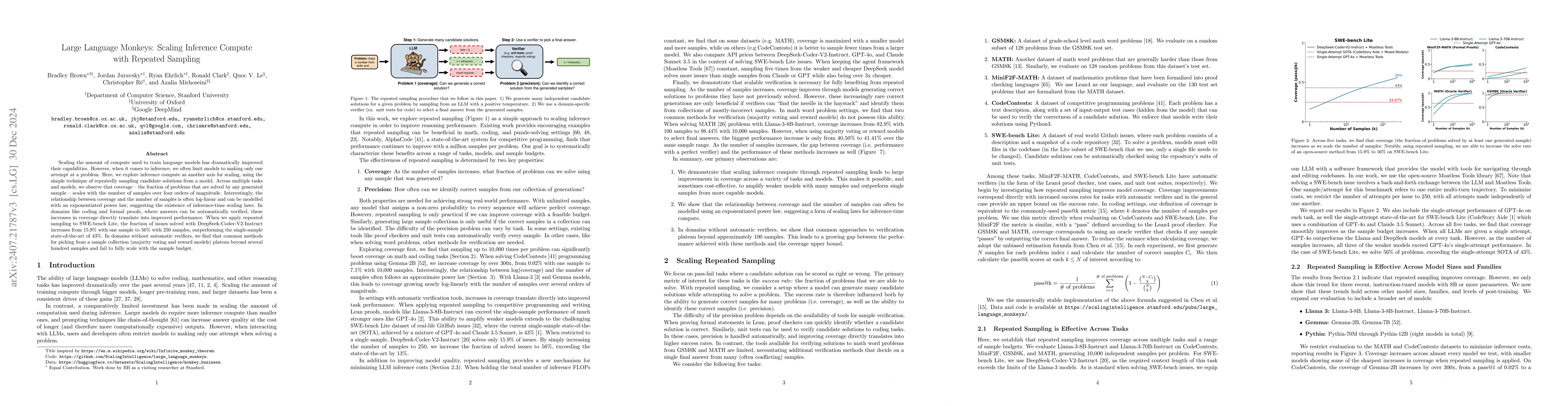Thumbnail for Large Language Monkeys: Scaling Inference Compute with Repeated Sampling