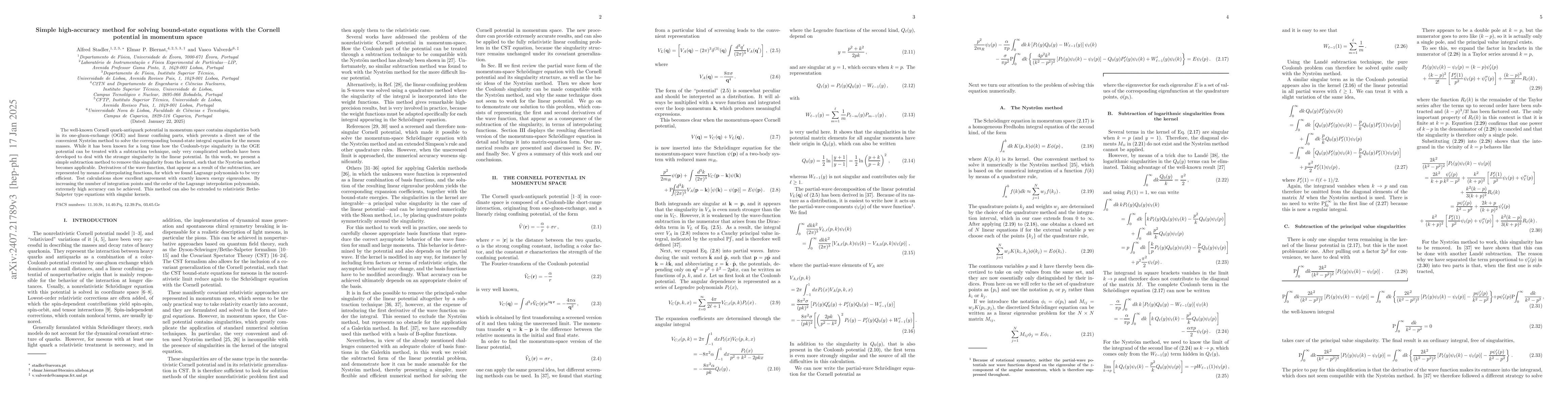 Thumbnail for A simple high-accuracy method for solving bound-state equations with the
  Cornell potential in momentum space