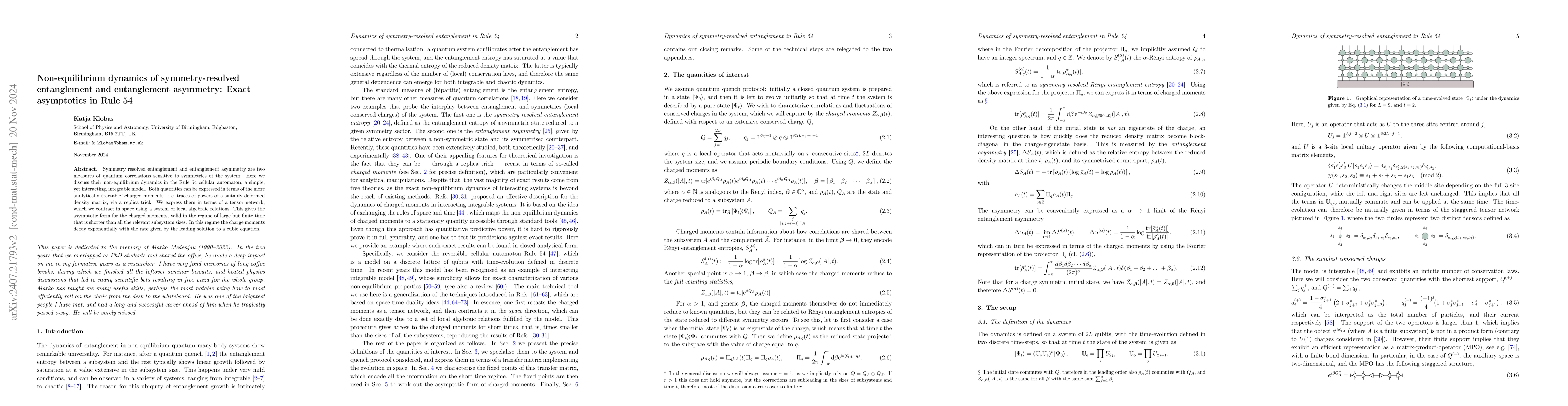 Thumbnail for Non-equilibrium dynamics of symmetry-resolved entanglement and
  entanglement asymmetry: Exact asymptotics in Rule 54