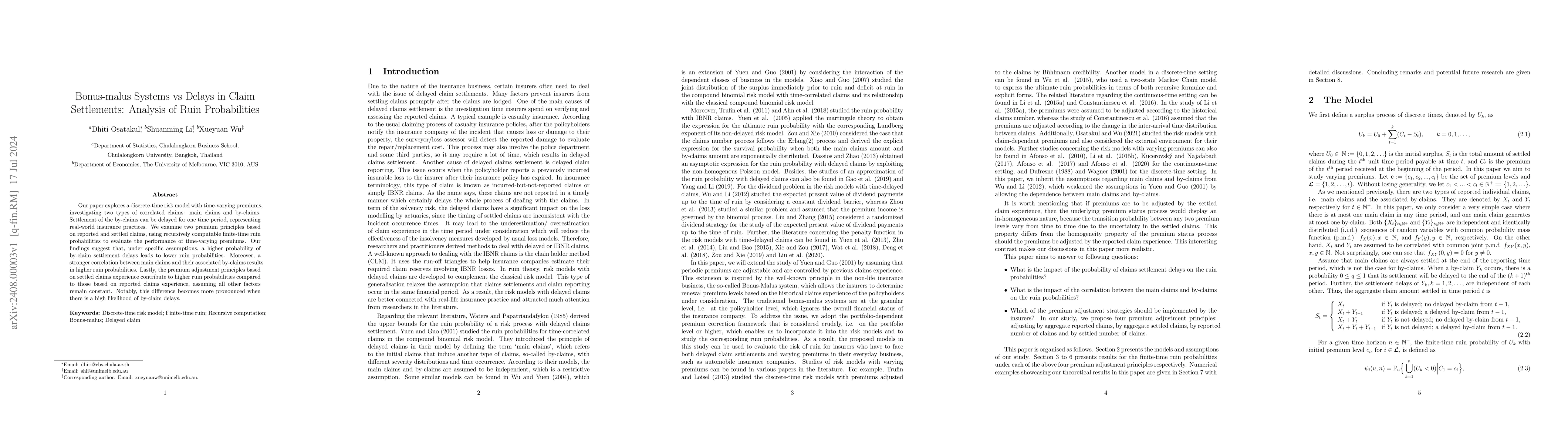 Thumbnail for Bonus-malus Systems vs Delays in Claims Reporting and Settlement:
  Analysis of Ruin Probabilities