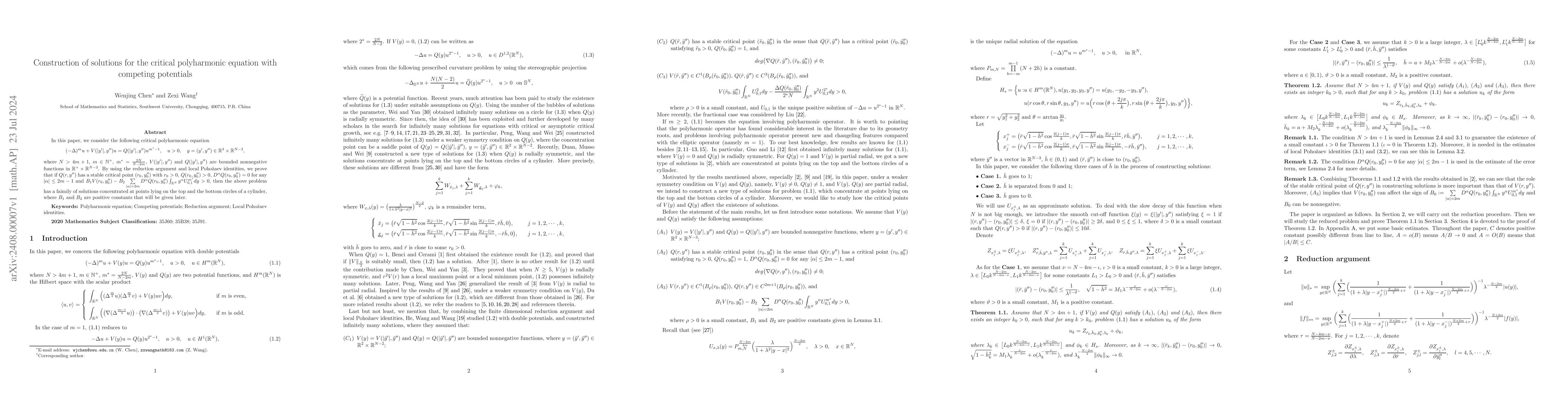 Thumbnail for Construction of solutions for the critical polyharmonic equation with
  competing potentials