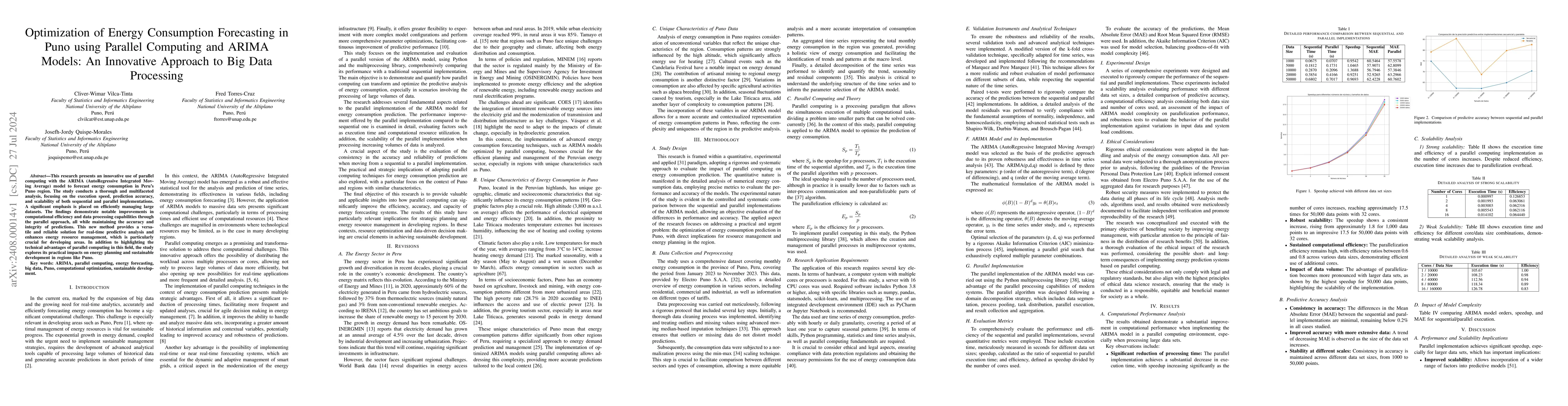 Thumbnail for Optimization of Energy Consumption Forecasting in Puno using Parallel
  Computing and ARIMA Models: An Innovative Approach to Big Data Processing